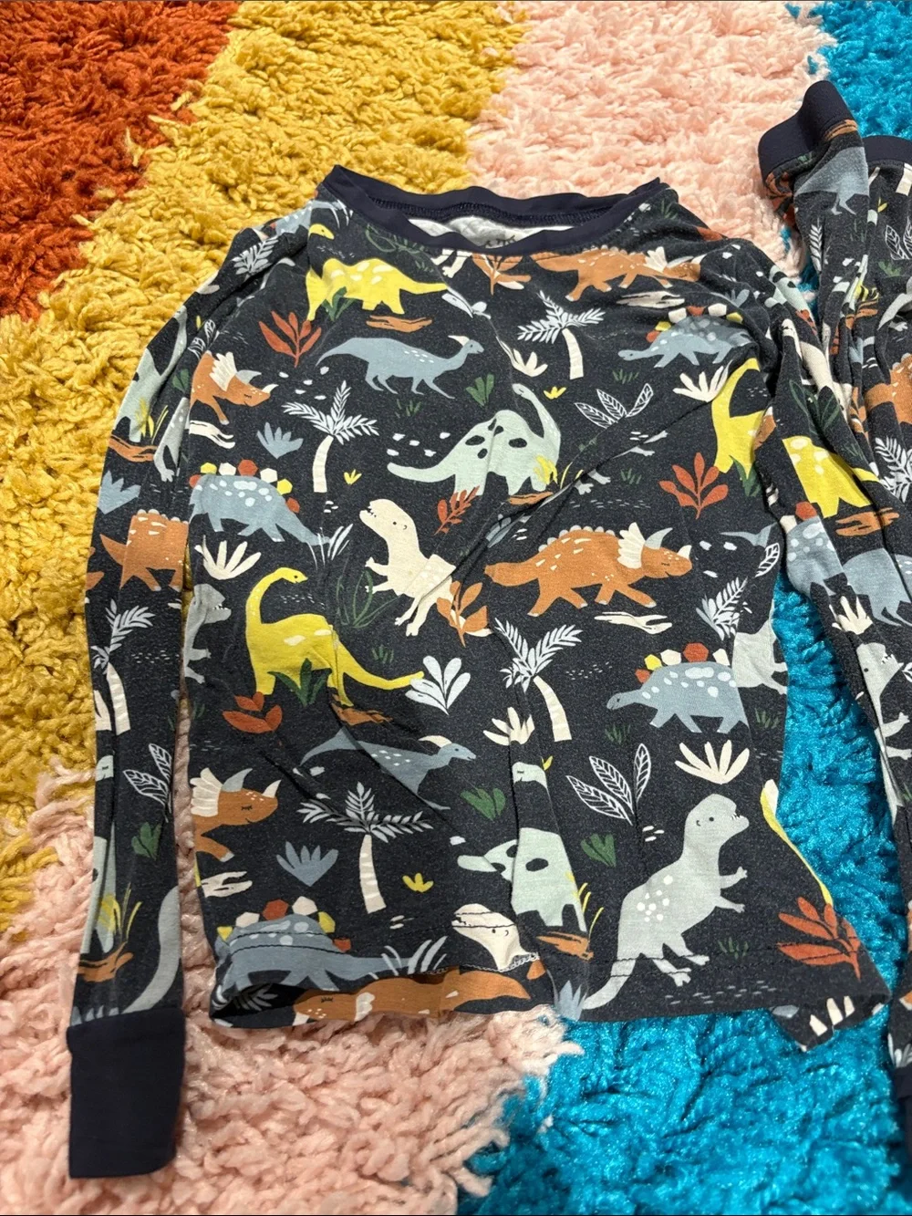 Kids Dinosaur Pajama Set in Navy with Multicolor Dino Print